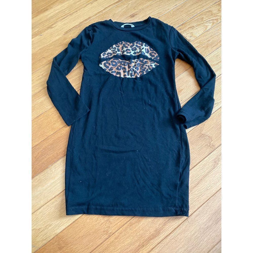 Shein, girls black dress with cheetah animal print lips size 9y